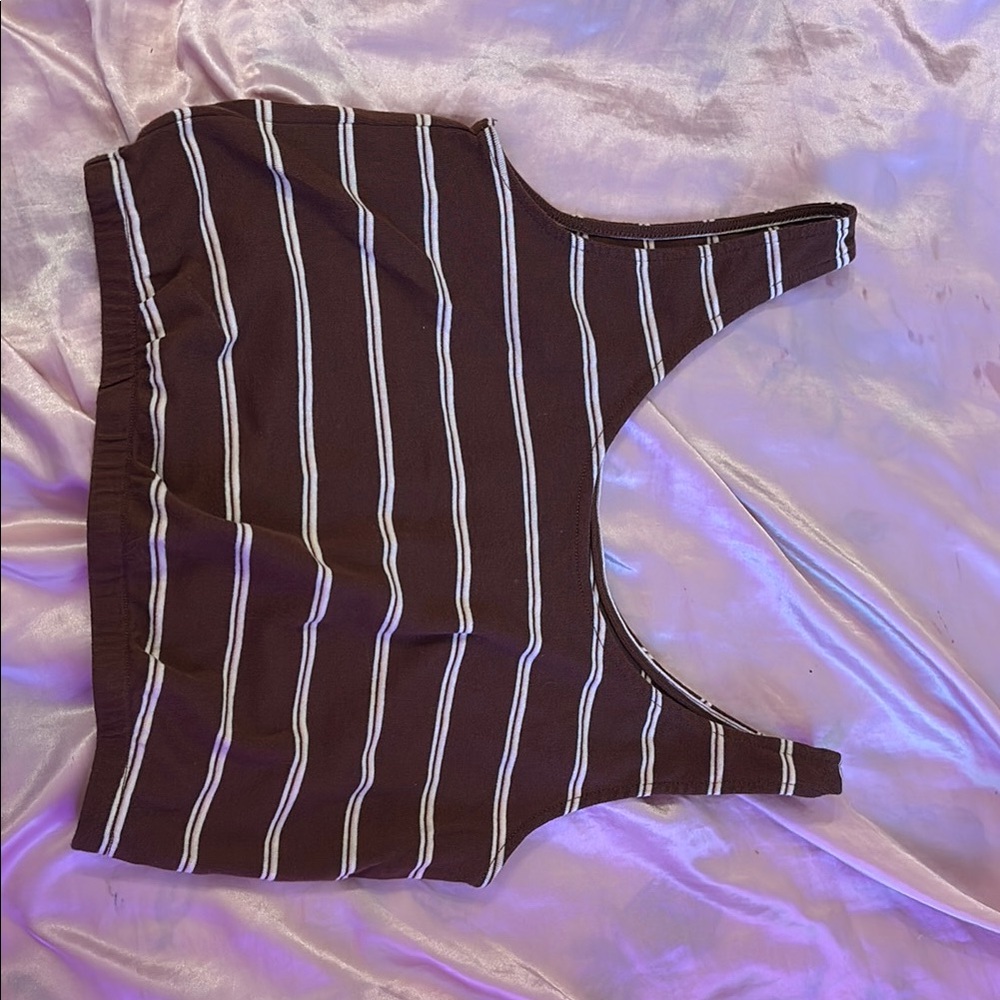 American Eagle Outfitters Black and Purple Fitted Crop Tank Top